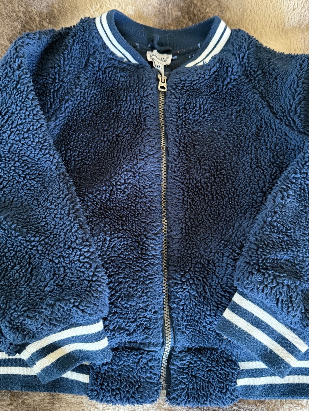 Kids Navy Sherpa Zip-Up Jacket